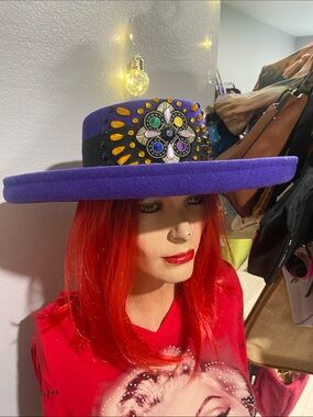 Sonni Women’s Purple Felt Wide-Brim Hat with Jeweled Band